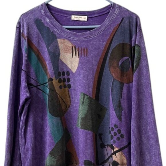 Jess & Jane Purple Mineral Wash Tunic Abstract Geo Print 100% Cotton  Size 1X - Picture 2 of 10